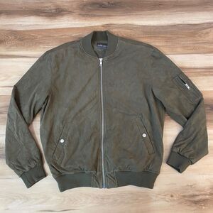 Slate & Stone Jacket Mens XL Green Faux Suede Full Zip Lightweight Lined Bomber